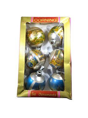 Vtg Corning Christmas Ornaments Set Of 6 Nativity Scenes religious Christian